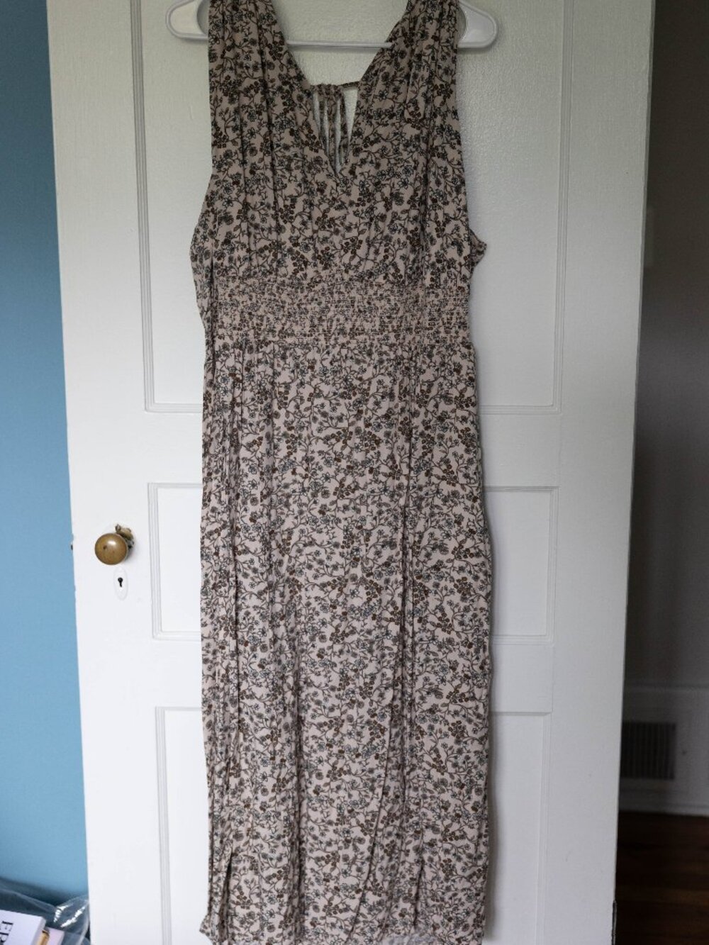 Old Navy Taupe Floral Smocked Maxi Dress 3X